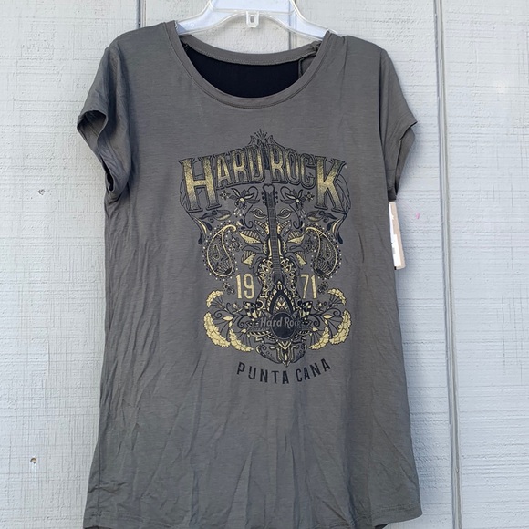 NEW HARD ROCK HOTEL PUNTA CANA Lds Sheer Back Scoop Tee Dark Olive - Picture 1 of 7